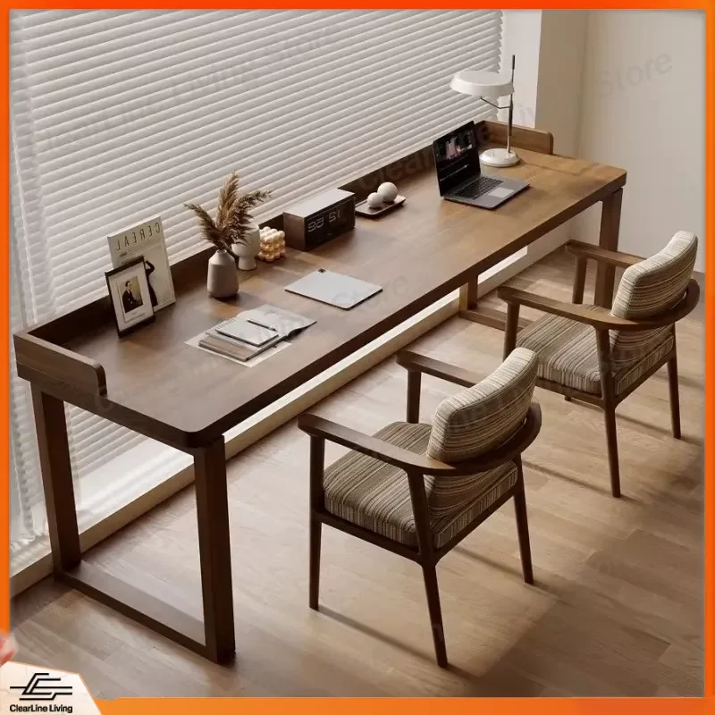 Wall Mounted Solid Wood Desk Double Rectangular Study Table Modern Long Durable Modular Floating Workstation Home Office