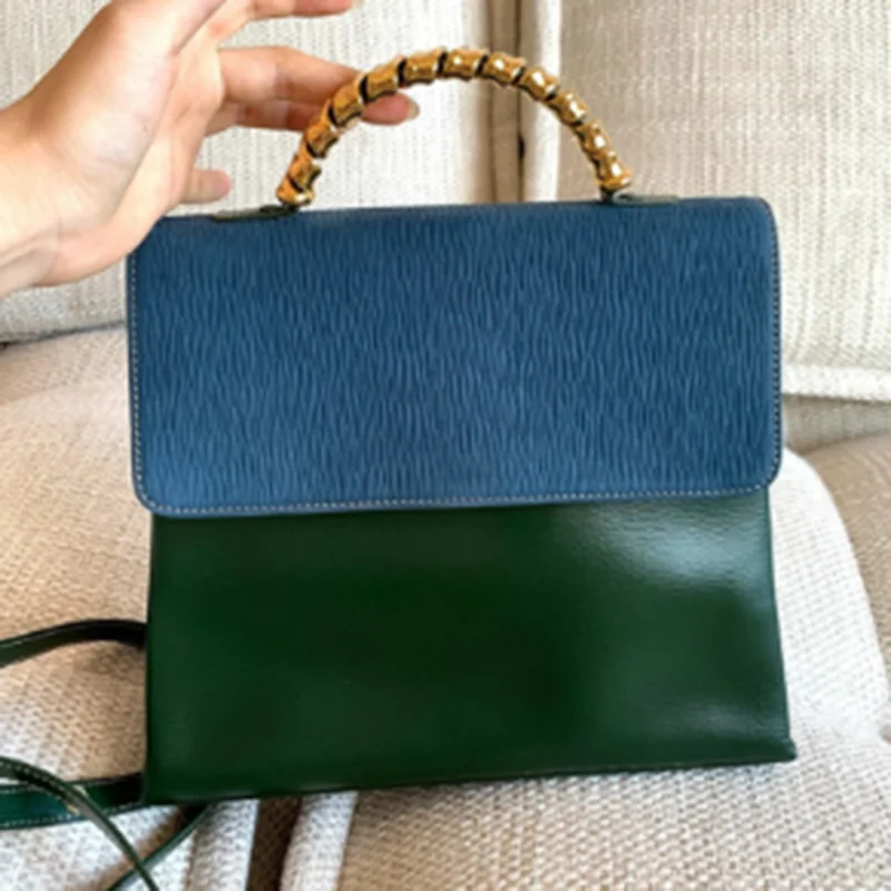 

Элегантная женская квадратная сумка, модная высококачественная сине-зеленая сумка через плечо с металлической ручкой, женская сумка из искусственной кожи