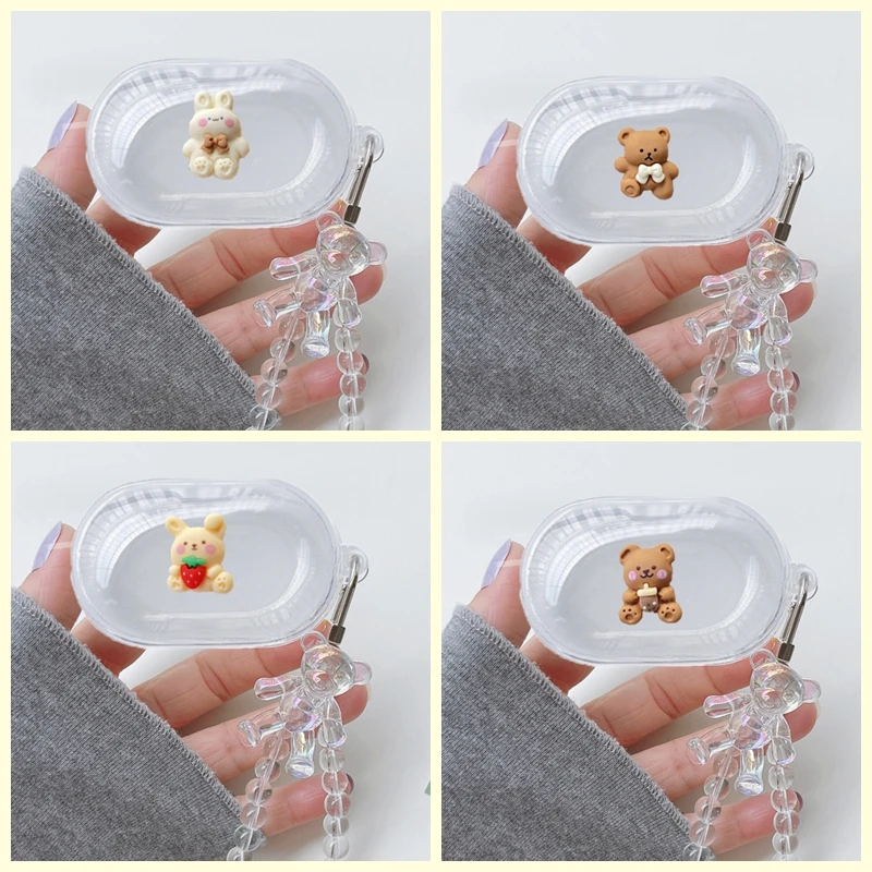 لسامسونج غالاكسي براعم زائد/براعم لطيف الدب الكرتون المعصم سلسلة سماعة غطاء 2019 غالاكسي buds2020 لينة واضحة هيربون