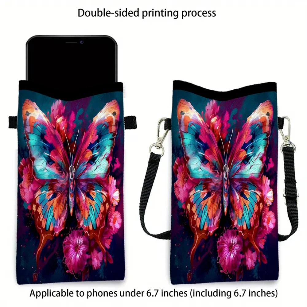 

Boho Butterfly Floral Autumn Shoulder Bag High Quality Phone Bag with Adjustable Strap, CasualWomen's Wallet Storage Bag5.6