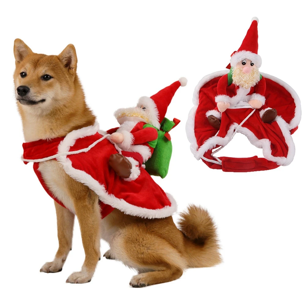 Christmas Dog Costumes Funny Christmas Santa Claus Riding on Dog Pet Cat Holiday Outfit Clothes Dressing up for Halloween Xmas