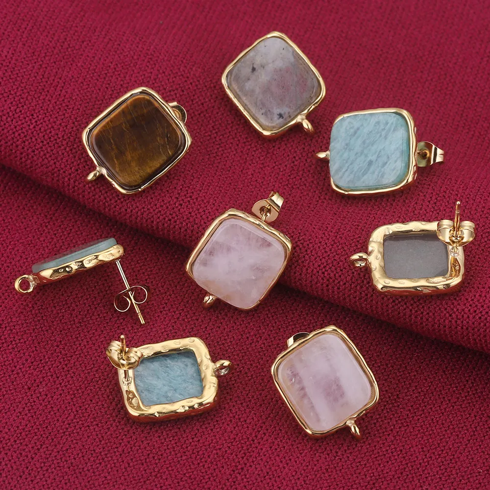 4pcs Stainless Steel Square Natural Stone Earring Making Supplies Hooks Jump Ring Connectors Earring Base Posts Components Parts