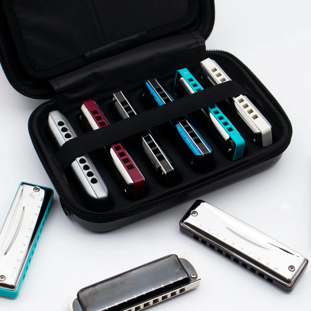 

A51Q-10 Holes For Harmonica Case , Zippered Pouch Storage For Harmonicas Can Hold 12 Harmonicas