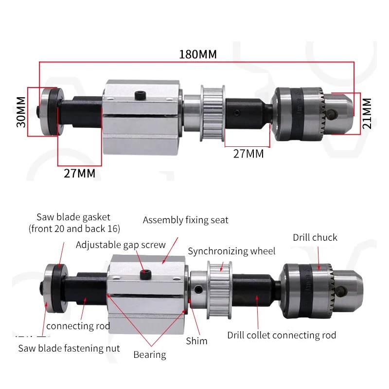 Unpowered Spindle Assembly B12 Drill Chuck Lathe Spindle Assembly Small Lathe Accessories Trimming Belt B10/B12/B16 Drill Chuck