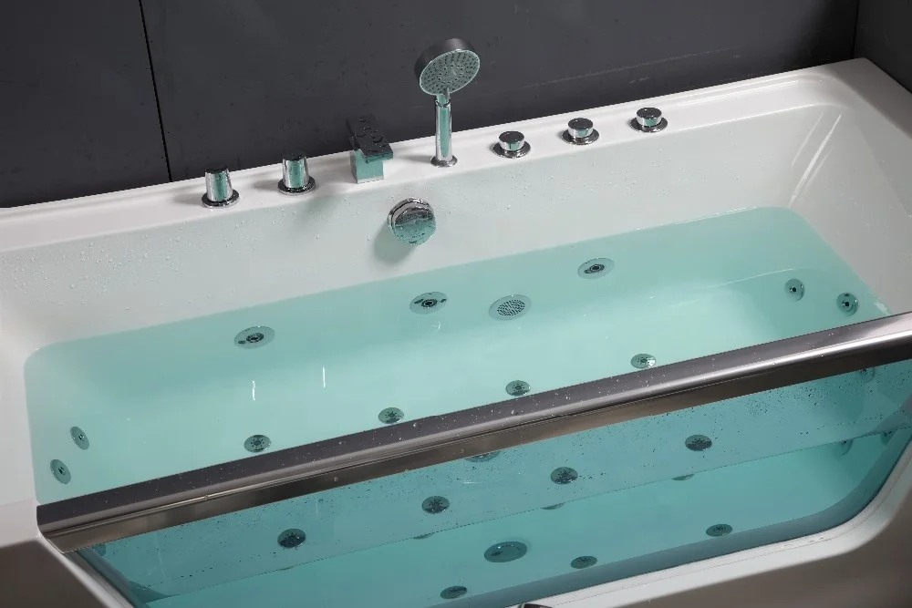 Bathroom Corner Tub Acrylic Massage Tempered Glass Bathtub With Led Underwater Light