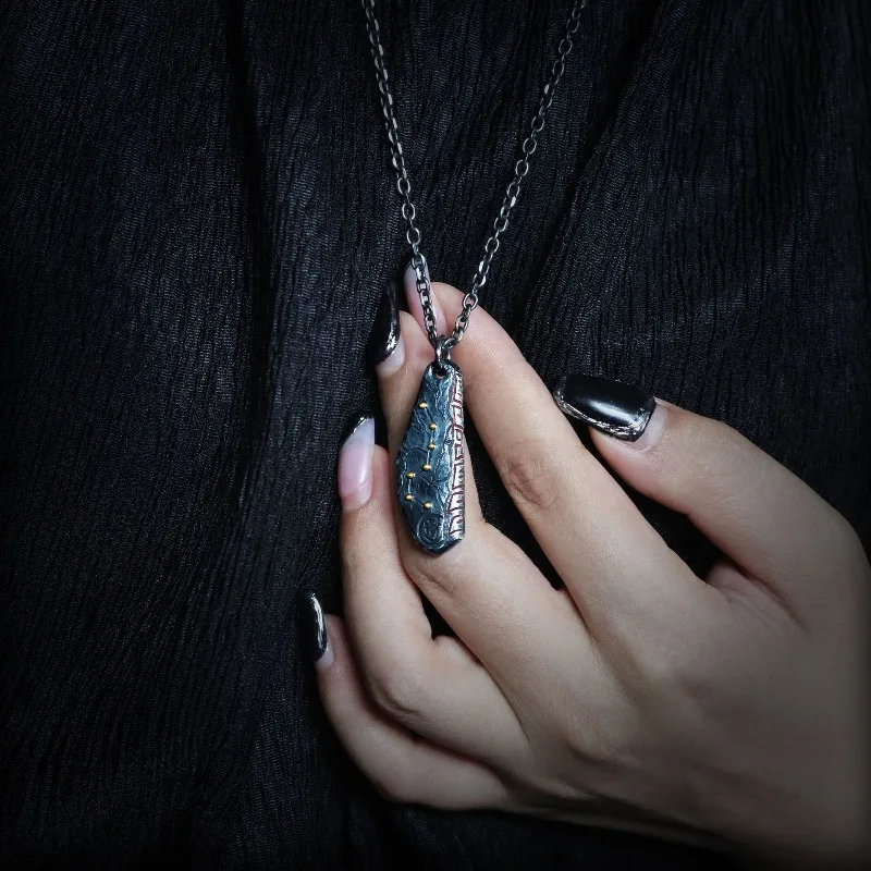 Vintage Design Big Dipper Thai Silver Pendant Handmade Cinnabar Taoist Gift Necklace Men's Niche