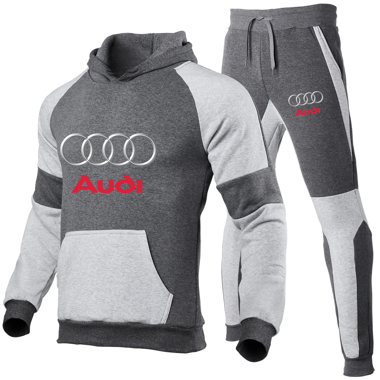 Nuevo conjunto de marca de empalme Audi para hombre, pantalones casuales de manga larga, ropa deportiva para parejas, conjunto con capucha