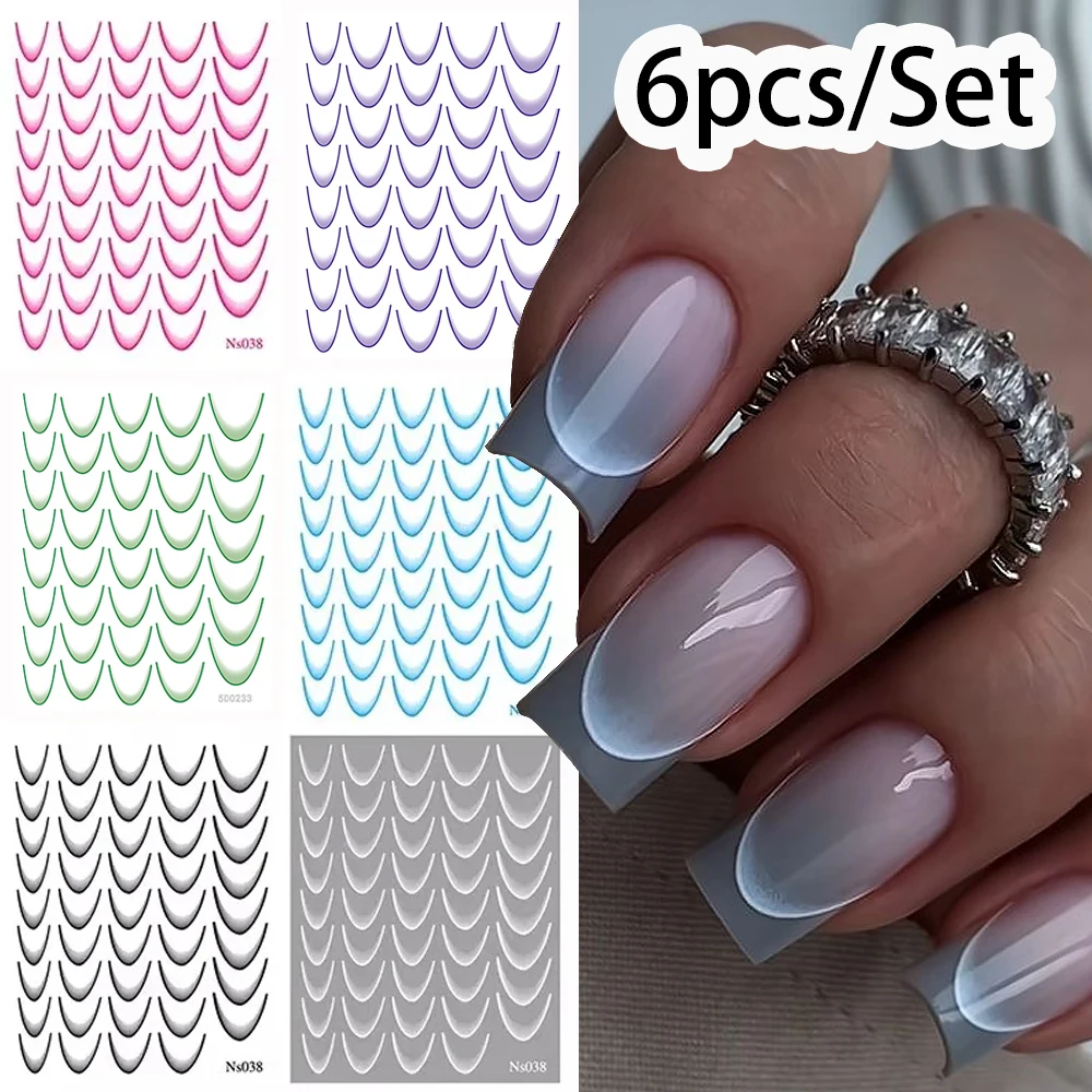 6 sztuk/zestaw francuski gradientowy kolor linii naklejki do paznokci czarny/biały/niebieski dopamina wiosna suwaki do paznokci DIY Manicure naklejki Decor