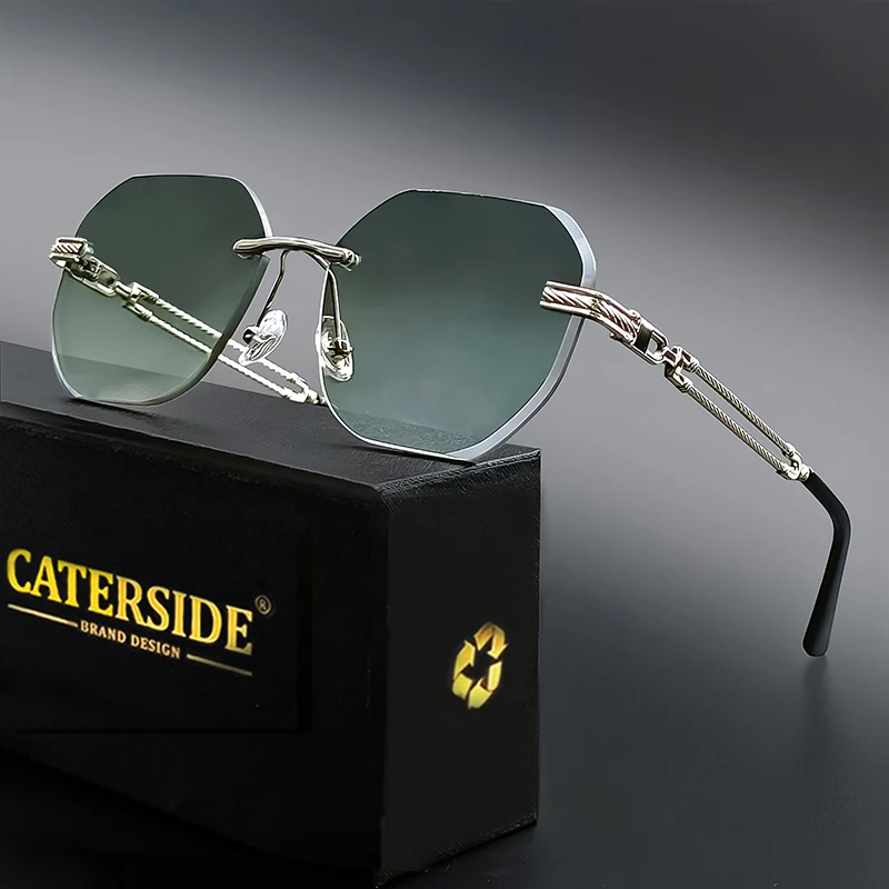 CATERSIDE Pilot Randlose Sonnenbrille Männer Polygonal Metall Rahmen Frauen Sonnenbrille Strand Einkaufen Geschenk Party Brillen Sommer Stil – Detail 1