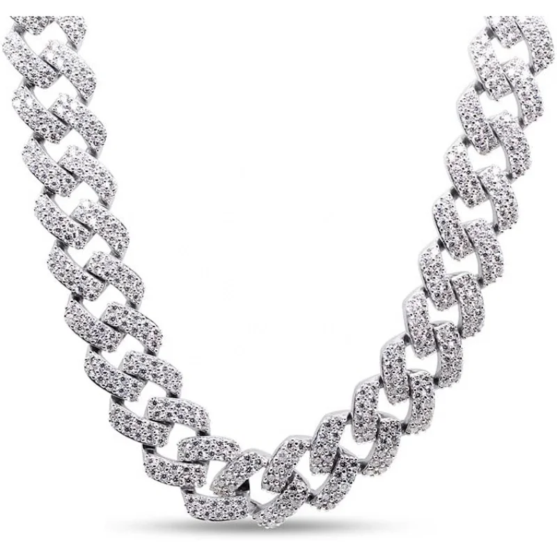 

SAVEARTH DIAMONDS Certified 20 Cttw to 26 Cttw Round Cut Lab Created Moissanite Diamond 12MM Width Cuban Chain Necklace In 14k G
