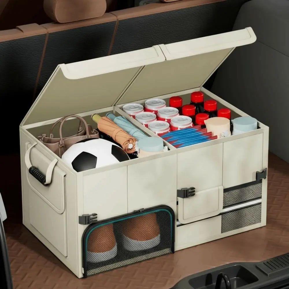 

60L Trunk Storage Box Oxford Cloth Large Capacity Car Trunk Organizer with Shoe Storage Area Waterproof Camping Car Storage Box