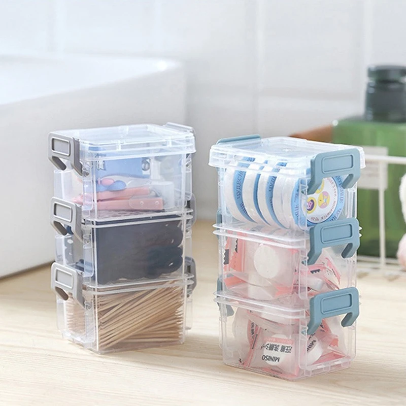 

3-layer Transparent Magic Buckle Storage Box Finishing Box Desktop Sundries Portable Storage Box Jewelry Organizer