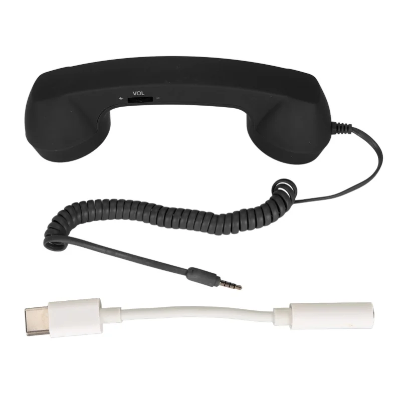 Cell Phone Handset USB C Radiation Proof Vintage Phone Handset With 3.5 Mm Socket For Smartphone Black