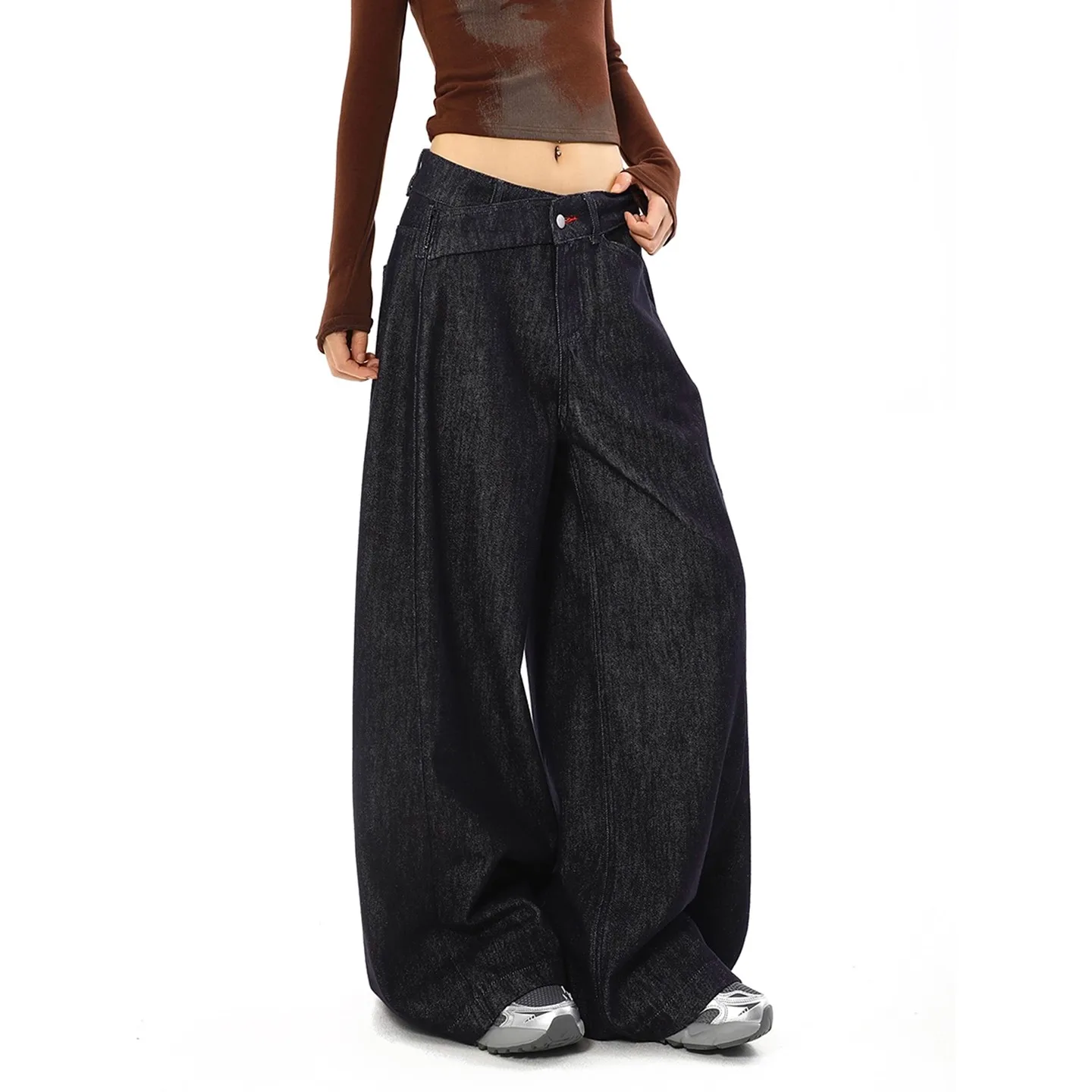 

Женские глубокие свободные широкие джинсы, уличные крутые мешковатые брюки с высокой талией для девочек, женские повседневные прямые джинсовые брюки