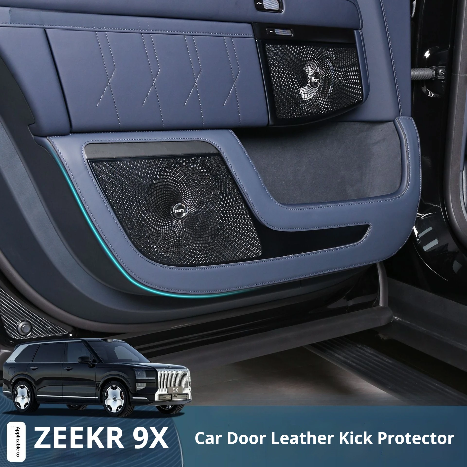 For ZEEKR 9X Car Door Kick Pad Leather Interior Protection Mat, Anti-Kick, Scratch, and Dirt, Car-Specific Custom Accessory
