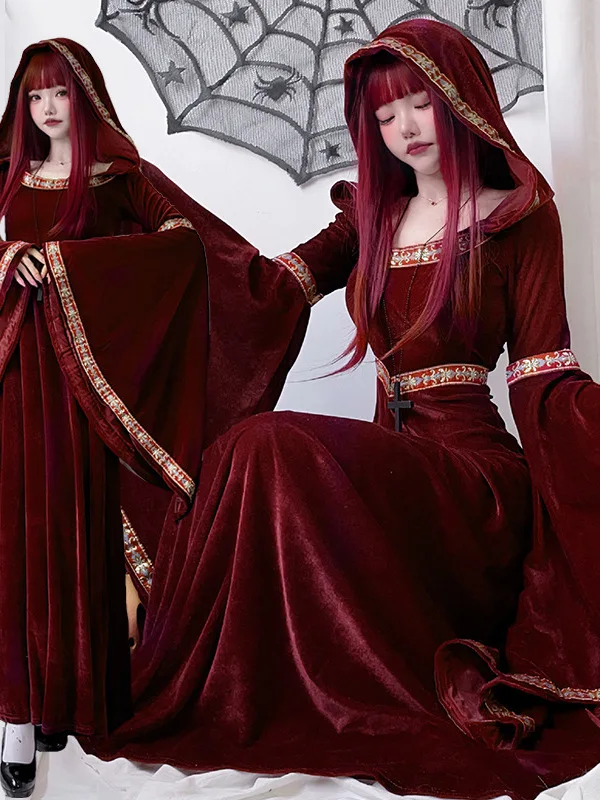 

Костюм для взрослых на Хэллоуин, средневековый ретро-двор, маленькая красная шапочка, ведьма Доктор, женская традиционная сценическая одежда