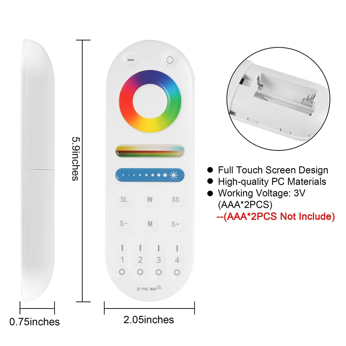 B48A LM091 4-Zone 2.4G RF Remote Control Kompatibel dengan RGBW CCT RGB LED Pengendali Peredupan Layar Sentuh 4 Saluran