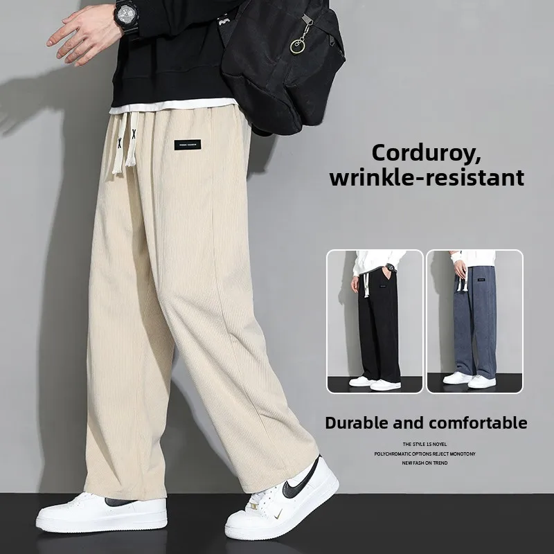 

Corduroy Men's Pants Straight Leg Loose Fit Spor Casual Long Trousers for Teens Autumn Winter Faion High Street Sle