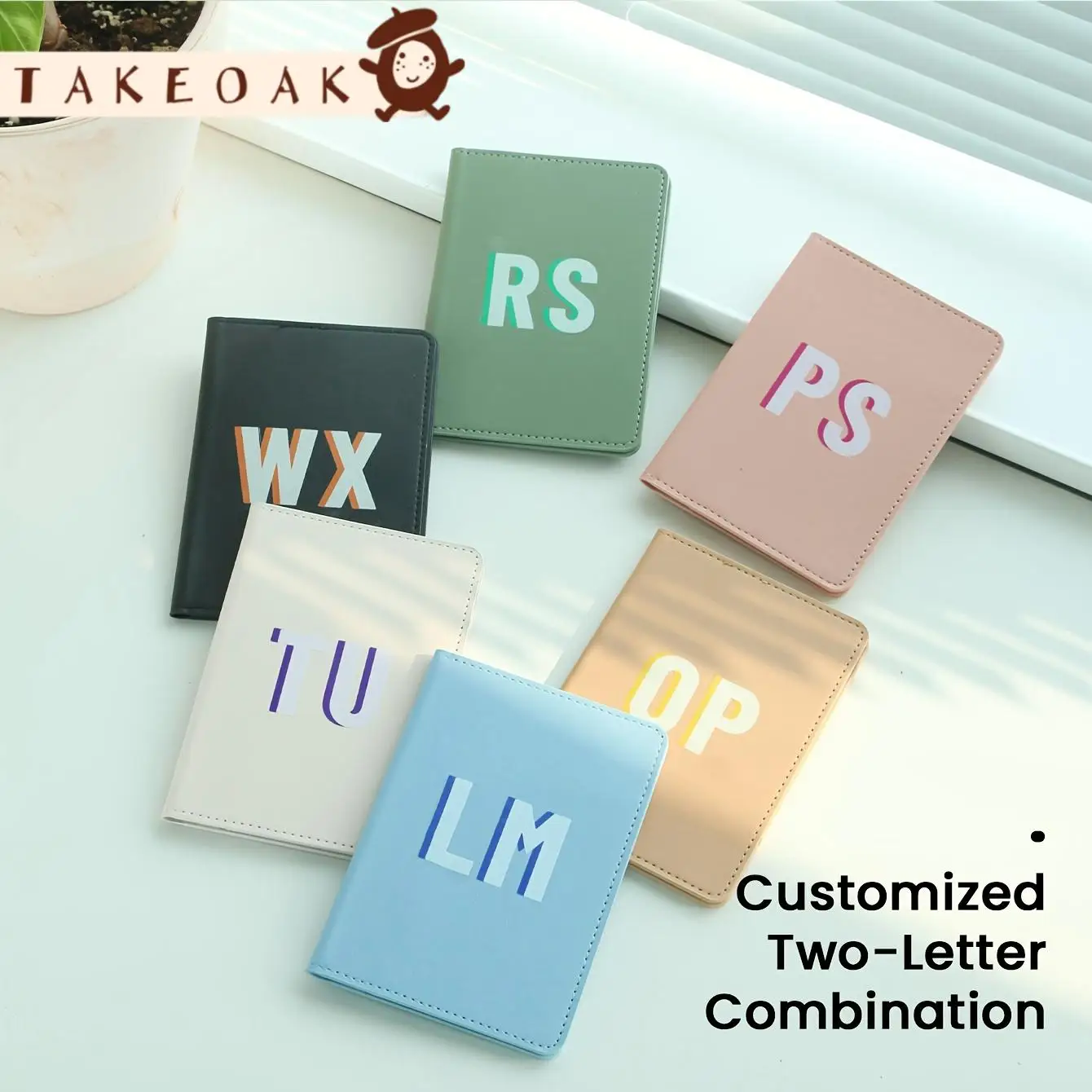 Takeoak Custom Passport Holder Personalized Initial PU Leather Passport Cover Card Document Organizer Travel Accessory Gifts