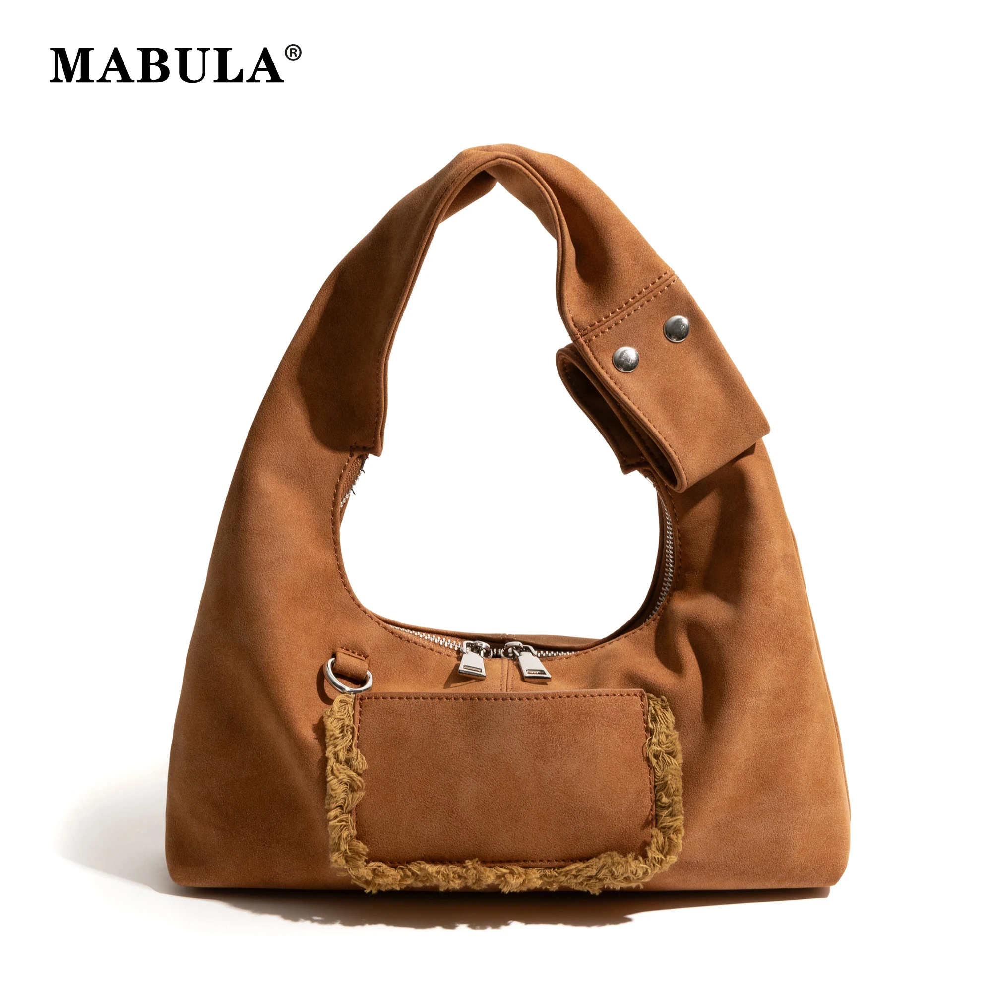 

MABULA Vintage Faux Suede Underarm Handbag For Women Fashion Luxury Design Solid Color Shoulder Shopping Bag Simple Phone Purse