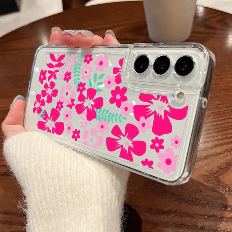 Sommer Rosa Blume Telefon Fall Für Samsung Galaxy A56 A17 A16 A36 A15 A55 A54 S25 Rand S24 FE S23 S22 Ultra PlusClear TPU Abdeckung