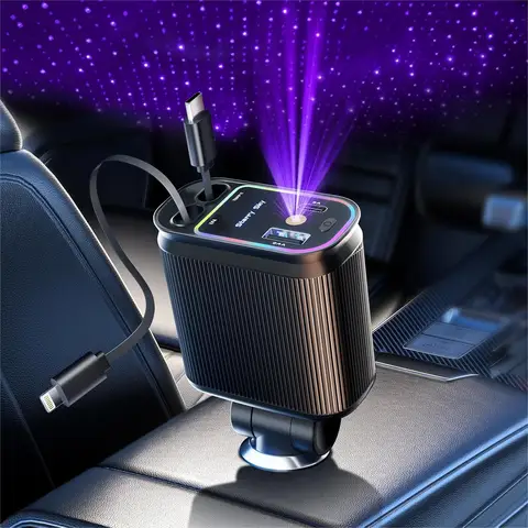 Retractable Car Charger with Starlight, 66W Fast Charging USB C Cable for iPhone 17/16/15/14/13/12, Convenient and Stylish