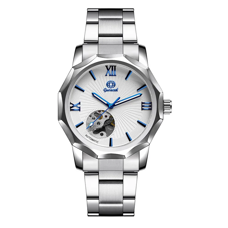 Men Automatic Mechanical Watch Business European and American Polygonal Dial Stainless Steel Strap Male Fashion Clock Watches