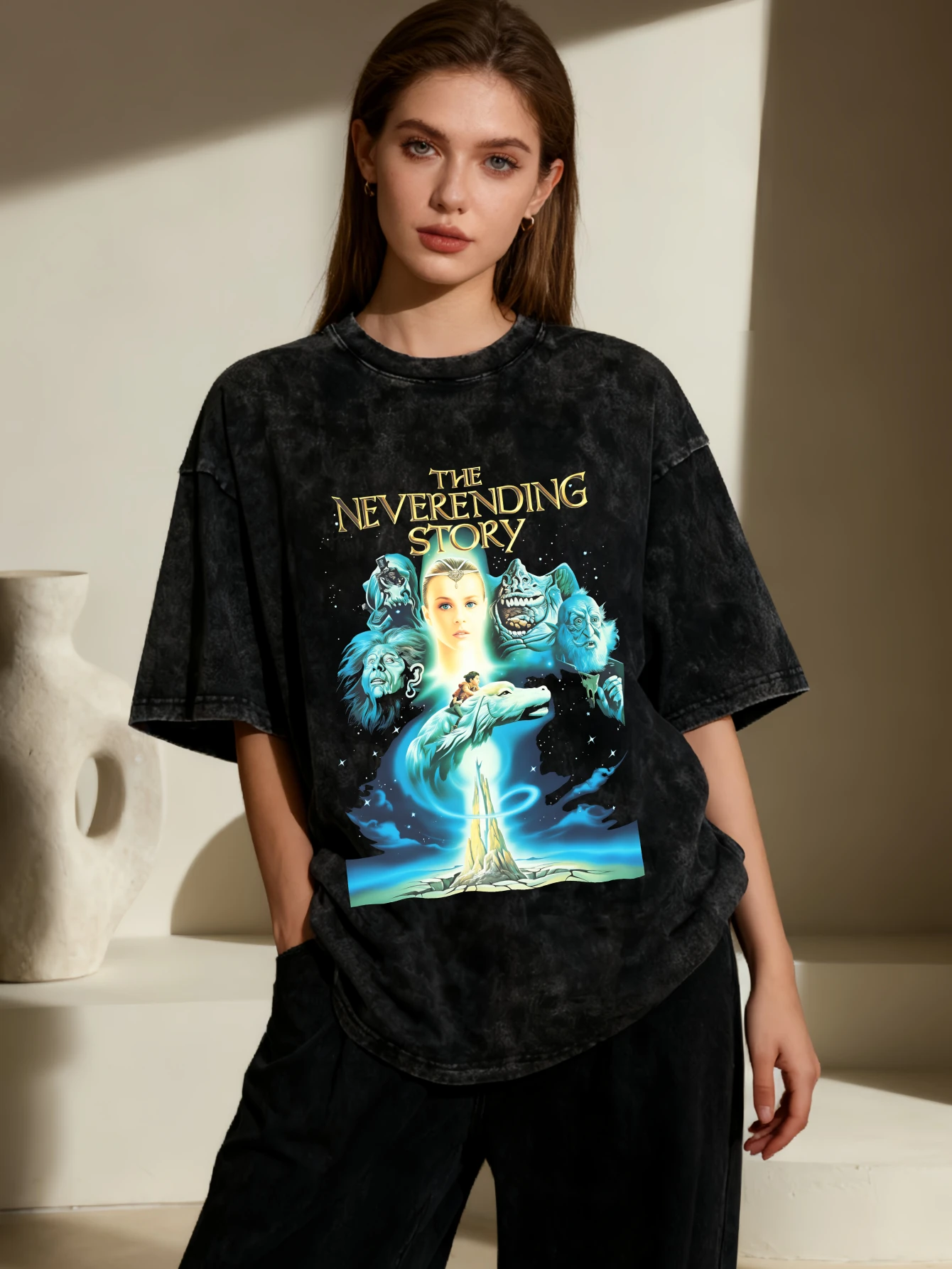 Endless Stories T-shirt Beach Movie Falkor Humorous Poster T-shirt Pure Cotton Harajuku T-shirt Men's and Women's T-shirt