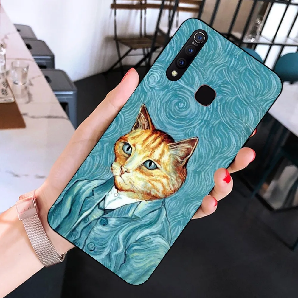 Retro Oil Painting Van-Gogh Cat Phone Case For Huawei Y9 6 7 5 Prime Enjoy 7s 7 8 plus 7a 9e 9plus 8E Lite Psmart Shell