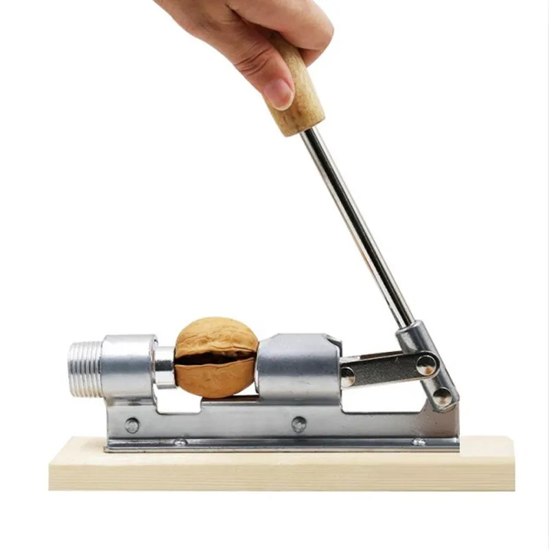 Fast Clamp Mechanical Nut Cracker Stainless Steel Sheller for Walnut Pecan Hazelnut Macadamia Wood Base Household Kitchen Gadget