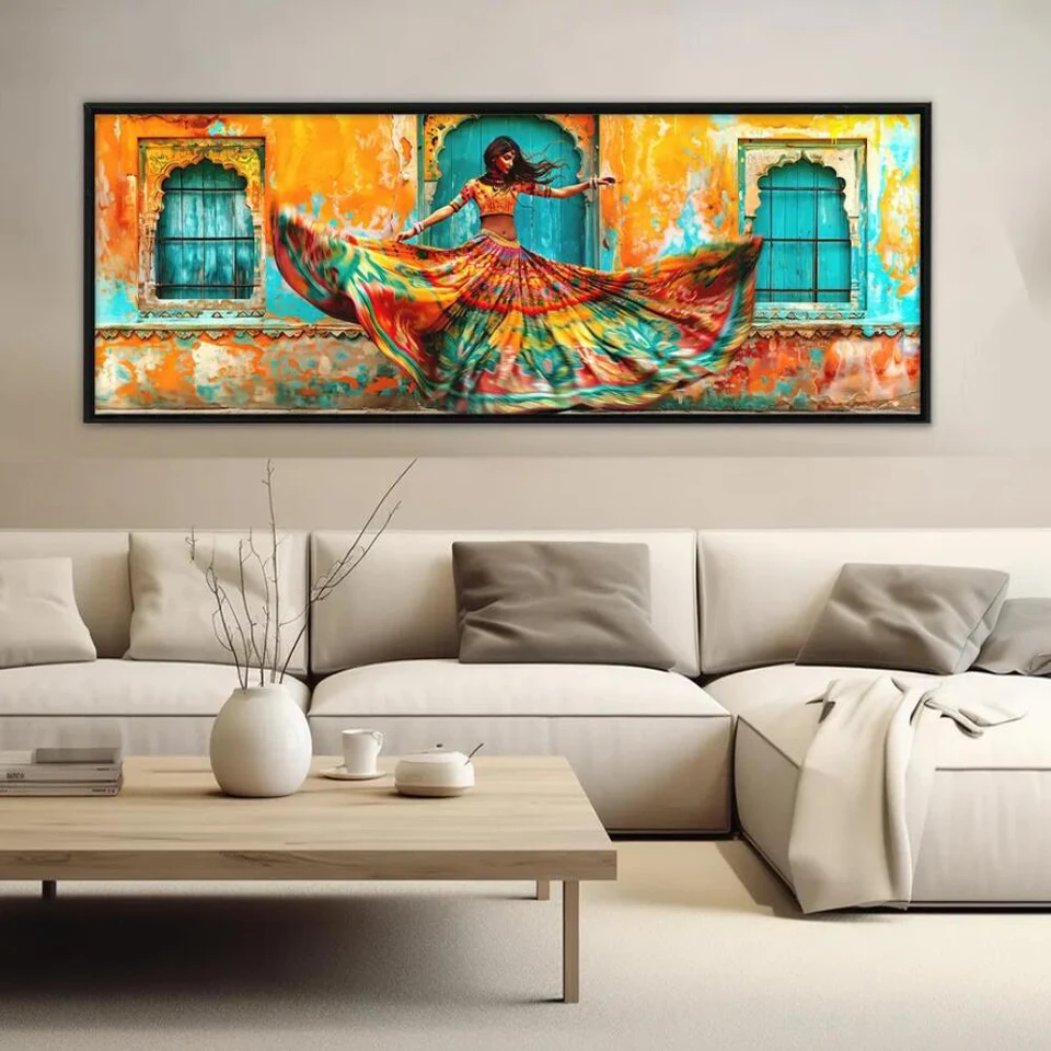 Resin Art India - ภาพวาดเพชรผู้หญิงอินเดียสวยสง่า เต้นรำ งานศิลปะเพชร DIY สีสันสดใส ศิลปะติดผนังอินเดีย