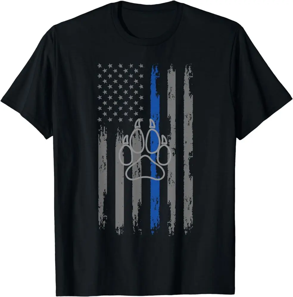 Thin Blue Line Police Flag with Dog Paw Print K9 T-Shirt  Anime Graphic T-shirts for Men Clothing Women