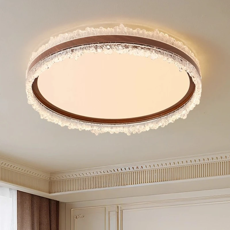 Modern Minimalist Round Wood Grain Ceiling Light Acrylic Lampshade Aluminium Ceiling Lamp Living Room Restaurant Bedroom Study