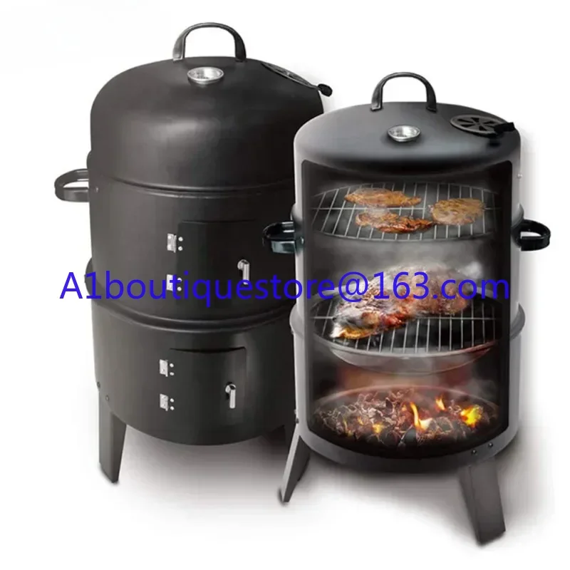 Outdoor cooking 40cm 15 in 3-layer steel stand bucket smoker BBQ charcoal grill