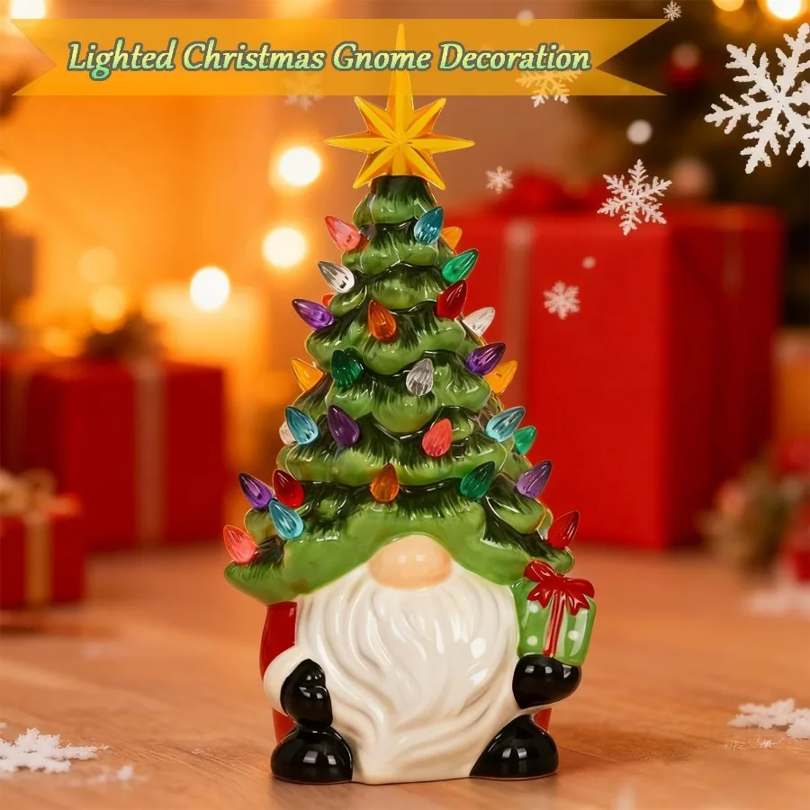 

Christmas Gnome Christmas Tree 8In Mini Ceramic Lighted Christmas Tree Small Mini Prelit Xmas Holiday Decor for Tabletop Home R