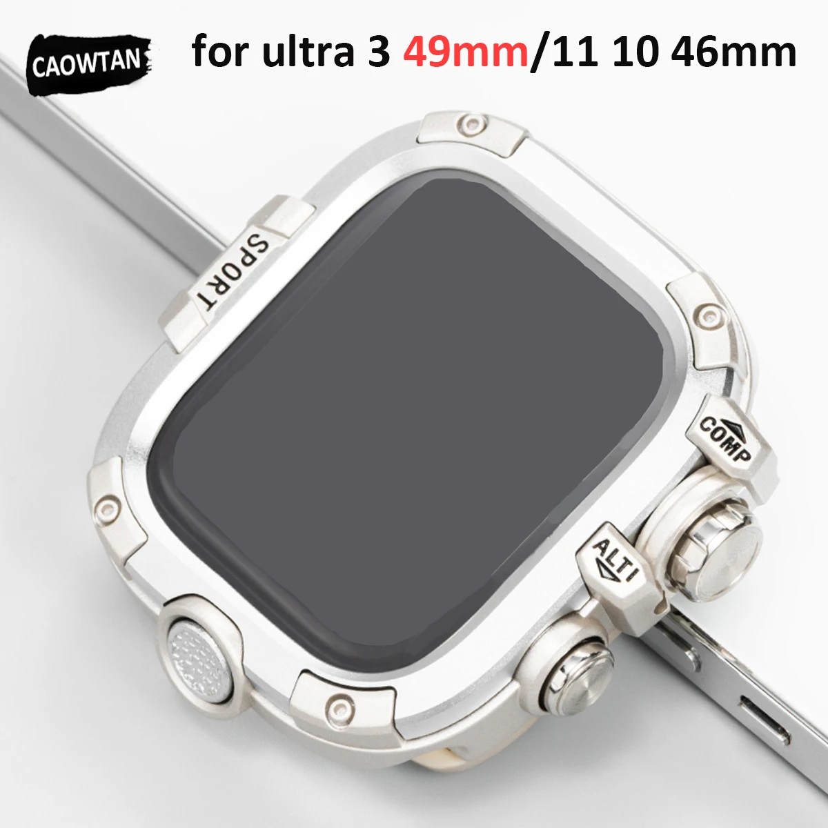 حافظة معدنية ممتصة للصدمات لساعة أبل الترا 3 2 49 مللي متر 46 مللي متر 45 مللي متر 44 مللي متر غطاء حماية مع فيلم لسلسلة iWatch 11 10 9 8 7 6 SE