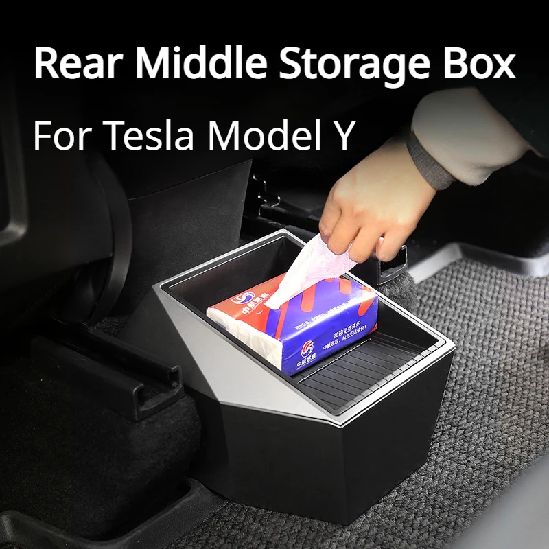 For Tesla Model Y Underseat Storage Box Cybertruck Rear Middle Storage Box Double Layer Storage Space Car Accessories 2021-2023