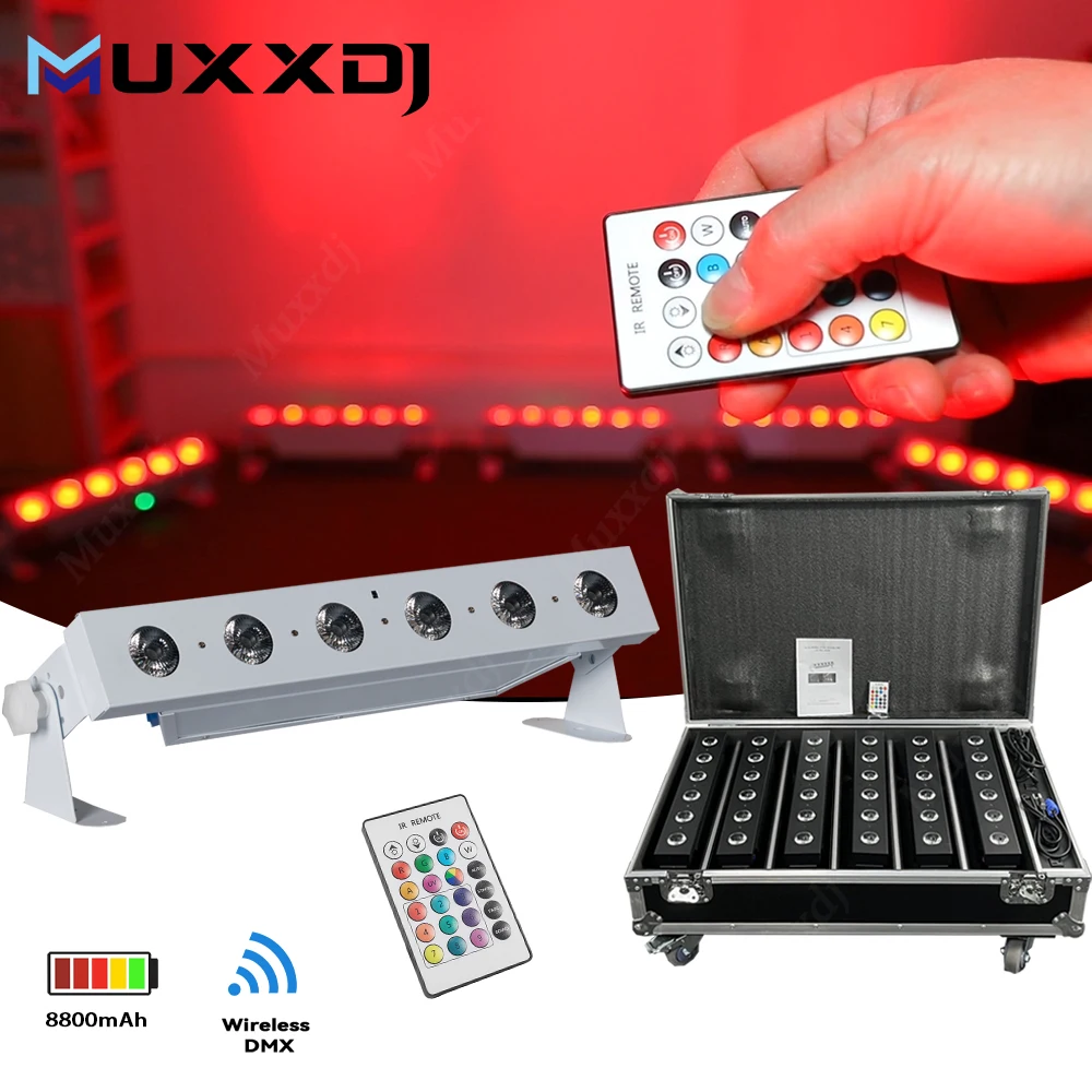 MUXXDJ 6pcs With Flight Case 6X18w RGBWA UV Battery Powered Wireless DMX Stage Wash Uplight for Wedding Event
