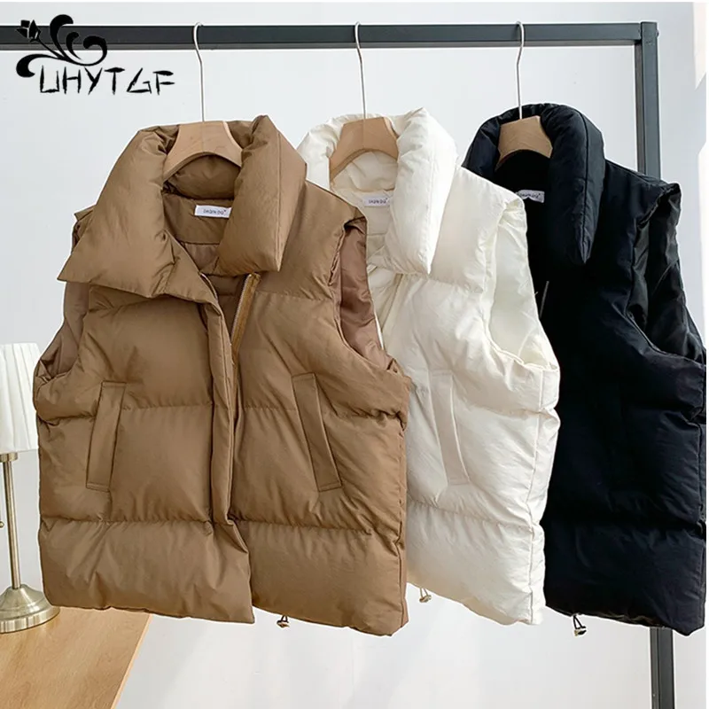 

UHYTGF 2024 Fashion Winter Vests For Women Clithing Cotton Puffer Vest Jacket Versatile Padded Puffer Drawstring Hem Female 1059