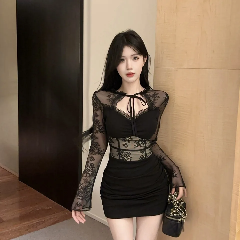 

Сексуальное кружевное облегающее платье Dr with Me Splicing and Hook Flower Design для молодых женщин, осень-зима Faion Pure Desir...