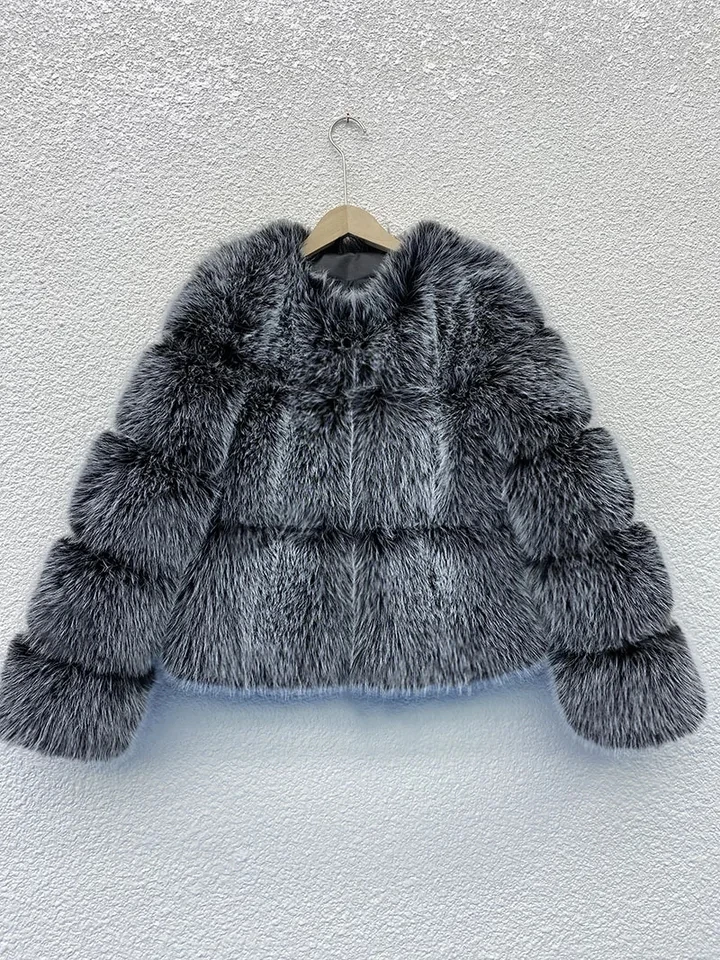 

New Fashion Autumn Winter Women's Daily Casual Trendy Loose Long Sleeve O-neck Faux Fur Coats Female American Style Clothes Tops