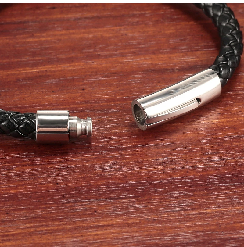 Hochwertiges Lederarmband für Männer und Frauen, Edelstahl-Accessoires, geflochtener Stil, Armreifen, Geburtstagsfeier, Schmuck, Geschenke – Detail 3