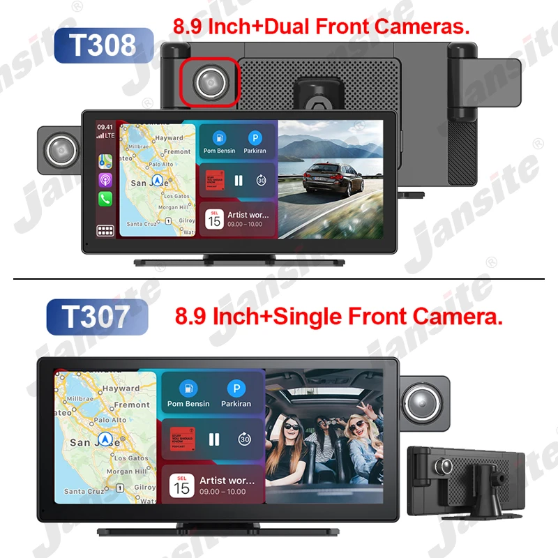 8.9 Inch 180° Adjustable Dash Cam Wireless Carplay & Android Auto Car DVR 5G WiFi GPS Navigation Rearview Camera Video Recorder