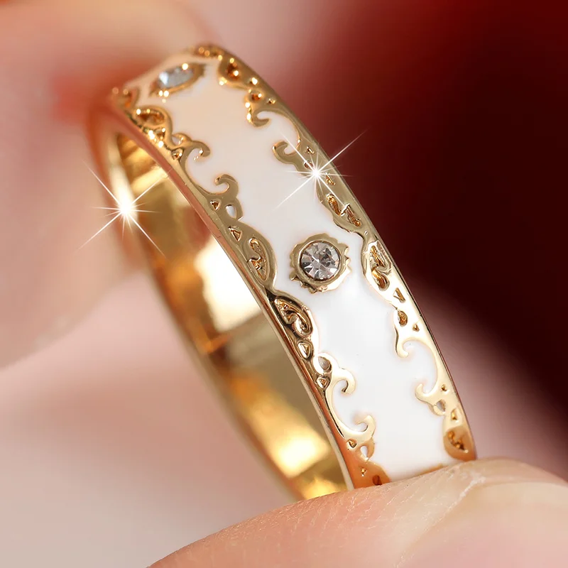 Vintage Style White Glazed Women's Eternal Ring Exquisite Elegant Style Banquet Dinner Styling Ring Fashion Jewelry Accessory