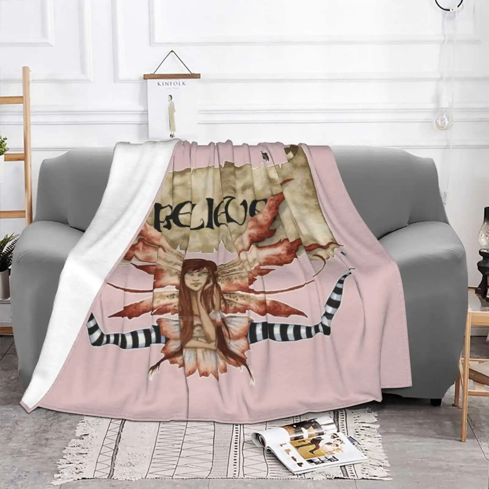 Believe Hot Sale Printing High Qiality Warm Flannel Blanket Believe Amy Brown Fantasy Art Pink Attitude Fairy Tale Fairycore