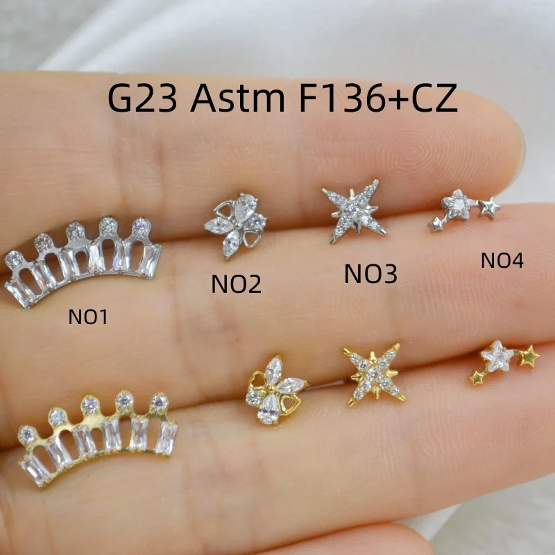 10pcs G23 Titanium Astm F136 CZ Lip Labret Ring Bar Ear Cartilage Helix Rook Tragus Studs 16G Body Piercing Jewelry