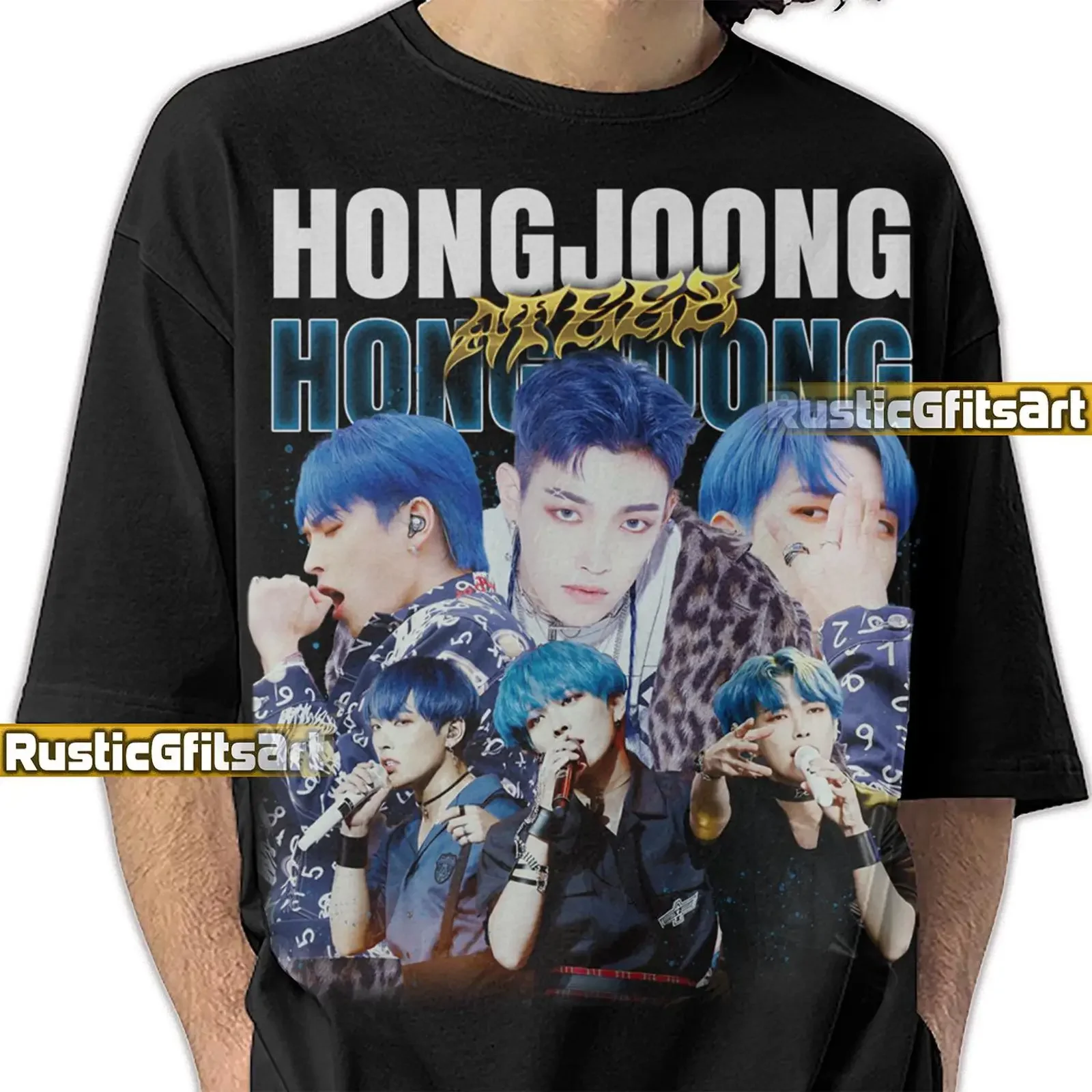 Hongjoong ATEEZ K pop Bootleg T Shirt Kim Kpop Concert Tour Merch Retro Boyband for Fans  vintage Washed streetwear Slightly
