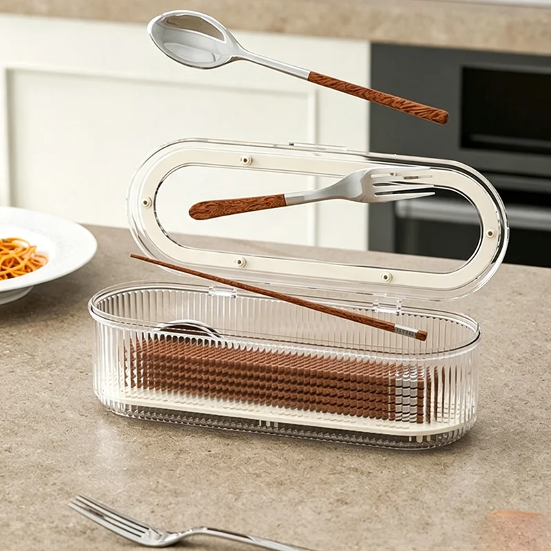 Cutlery Storage Box Dustproof Chopstick Box With Lid Kitchen Restaurant Spoon Fork Cutlery Storage Box Transparent
