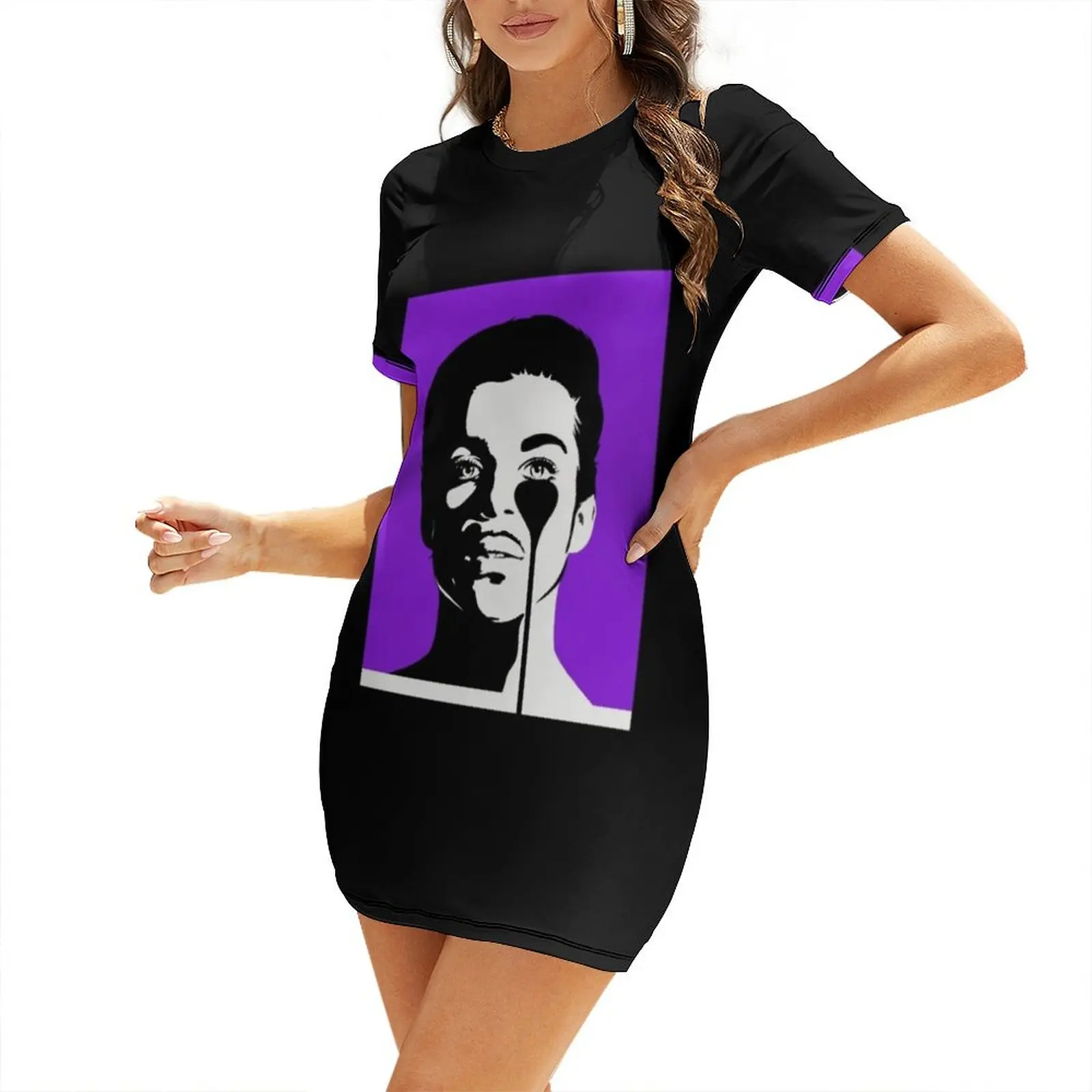 

Abstract Purpel Rain Prince Short Sleeved Dress Woman fashion summer woman dress 2024 dresses for women 2024