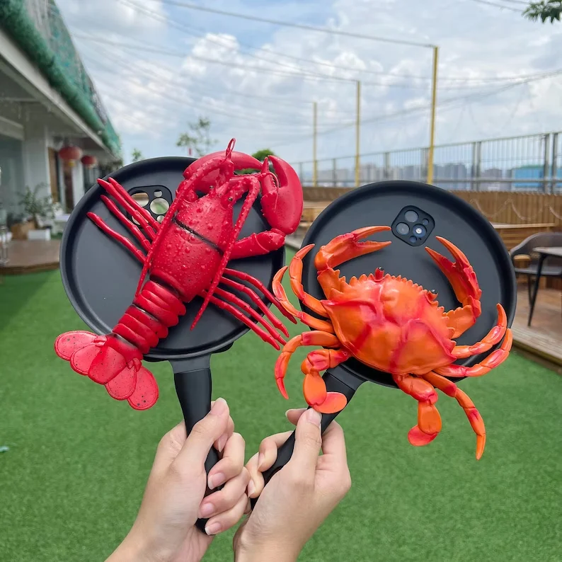 Funny Seafood Lobster Crab Frying pan Phone Case iPhone 14 13 12 11 Pro Max Phone Case iPhone 13 12 iPhone XS Max Funny Case